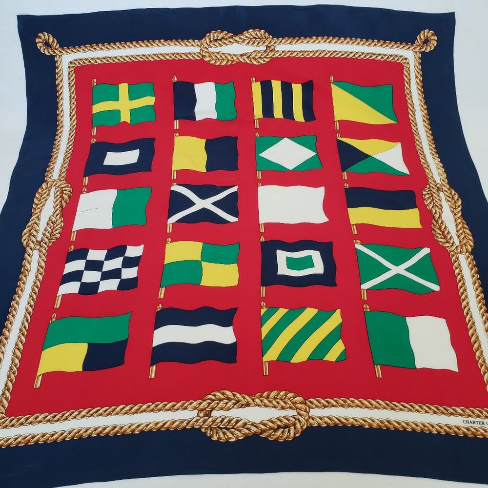 Vintage Charter Club Nautical Flags Resort Scarf 34x34 Silk 1990s Y2K